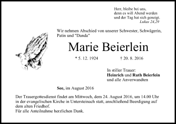 Anzeige von Marie Beierlein von MGO