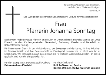 Anzeige von Johanna Sonntag von MGO