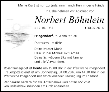 Anzeige von Norbert Böhnlein von MGO