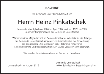 Anzeige von Heinz Pinkatschek von MGO