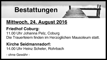 Anzeige von Bestattungen vom 24.08.2016 von MGO