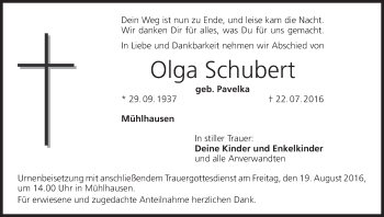 Anzeige von Olga Schubert von MGO