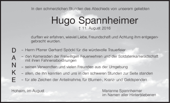 Anzeige von Hugo Spannheimer von MGO