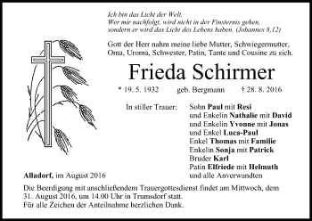 Anzeige von Frieda Schirmer von MGO