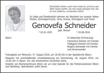 Anzeige von Genovefa Schneider von MGO