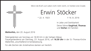 Anzeige von Erwin Stöcker von MGO