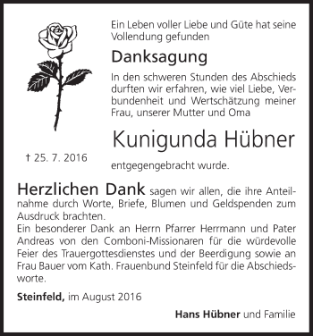 Anzeige von Kunigunda Hübner von MGO