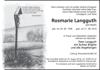 Anzeige von Rosmarie Langguth von MGO