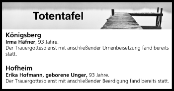 Anzeige von Totentafel vom 23.08.2016 von MGO