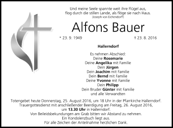 Anzeige von Alfons Bauer von MGO