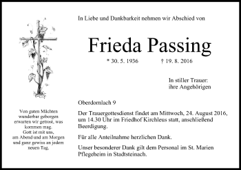 Anzeige von Frieda Passing von MGO