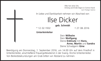 Anzeige von Ilse Dicker von MGO
