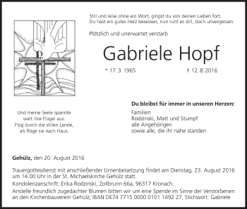 Anzeige von Gabriele Hopf von MGO
