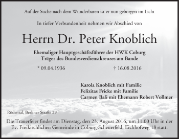 Anzeige von Peter Knoblich von MGO