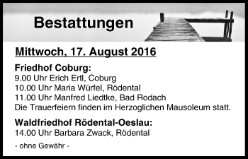 Anzeige von Bestattungen vom 17.08.2016 von MGO