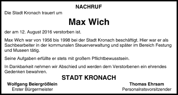 Anzeige von Max Wich von MGO