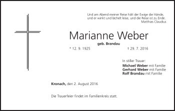 Anzeige von Marianne Weber von MGO