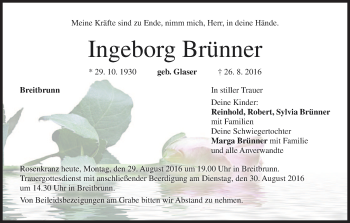 Anzeige von Ingeborg Brünner von MGO