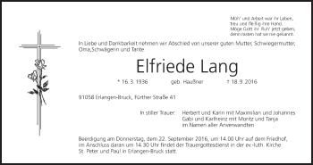 Anzeige von Elfriede Lang von MGO