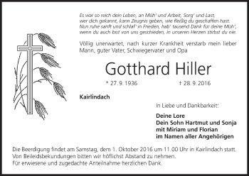 Anzeige von Gotthard Hiller von MGO