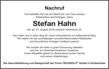 Anzeige von Stefan Hahn von MGO
