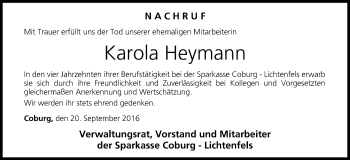 Anzeige von Karola Heymann von MGO