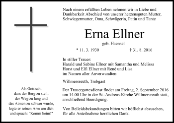 Anzeige von Erna Ellner von MGO