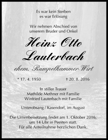 Anzeige von Heinz Otto Lauterbach von MGO