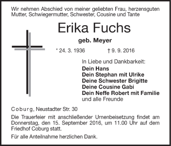 Anzeige von Erika Fuchs von MGO