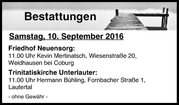 Anzeige von Bestattungen vom 10.09.2016 von MGO