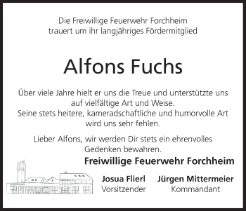 Anzeige von Alfons Fuchs von MGO