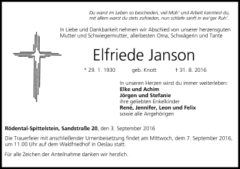 Anzeige von Elfriede Janson von MGO