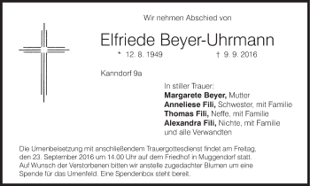 Anzeige von Elfriede Beyer-Uhrmann von MGO
