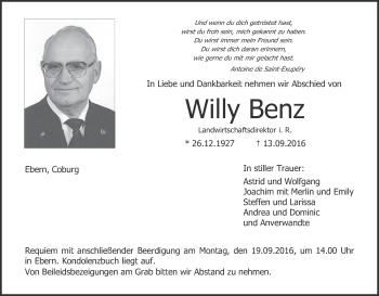 Anzeige von Willy Benz von MGO