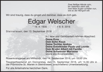 Anzeige von Edgar Welscher von MGO