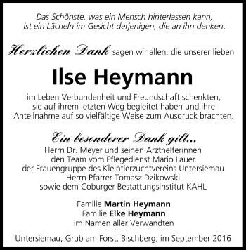 Anzeige von Ilse Heymann von MGO