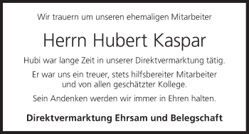 Anzeige von Hubert Kaspar von MGO