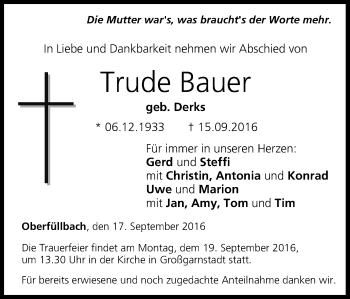 Anzeige von Trude Bauer von MGO