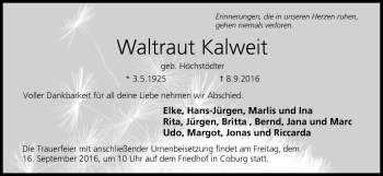 Anzeige von Waltraut Kaiweit von MGO