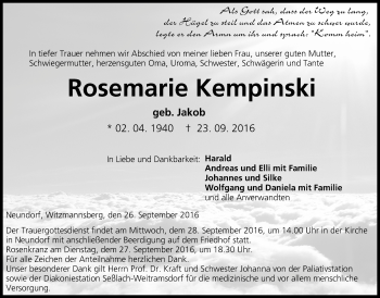 Anzeige von Rosemarie Kempinski von MGO