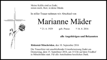Anzeige von Marianne Mäder von MGO