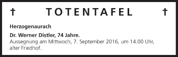Anzeige von Totentafel 07.09.2016 von MGO