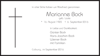 Anzeige von Marianne Bock von MGO