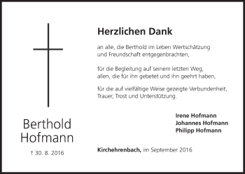 Anzeige von Berthold Hofmann von MGO