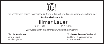 Anzeige von Hilmar Lauer von MGO
