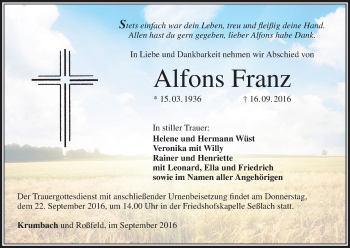 Anzeige von Alfons Franz von MGO
