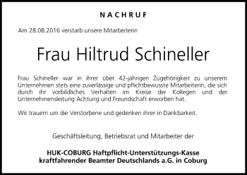 Anzeige von Hiltrud Schineller von MGO