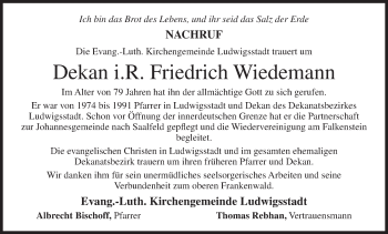 Anzeige von Friedrich Wiedemann von MGO