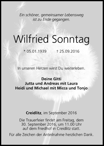 Anzeige von Wilfried Sonntag von MGO
