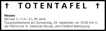 Anzeige von Totentafel vom 28.09.2016 von MGO